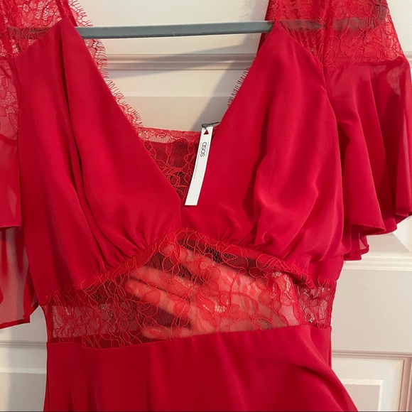 ASOS Red skater dress with lace and flutter sleeves size US 10 NWT - Picture 4 of 6